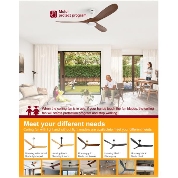 1stshine Hotel Decorativo LED ventilador de teto com iluminação dimmable e lâminas de madeira