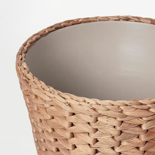 Water Hyacinth Wicker Planter Basket, Small Round Woven Basket For Plants With Metal Pot, Indoor Wicker Plant Pot Eco-Friendly Water Hyacinth Woven Plant Pot – Round Basket with Inner Saucer, Deco