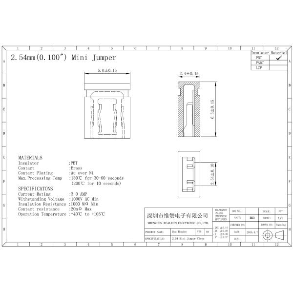 PBT Insulator Mini Jumper Short Circuit Connector 3.0A Surface Mount