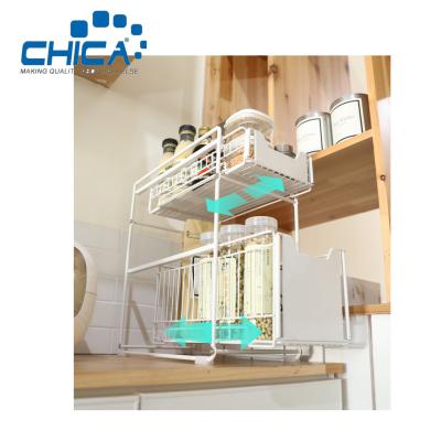 White Color 2 Tiers Kitchen Fridge Storage Rack 37.4x21.9x44cm Fridge Rack Accessories of Kitchen Sink
