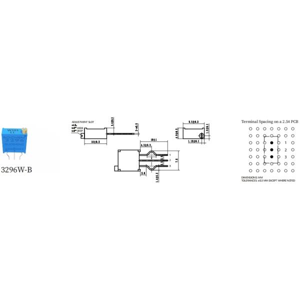 3296W-B 0.5w регулируемое сопротивление Bent Pin Cermet Trimmer Potentiometer
