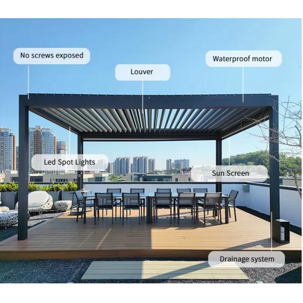 Электрические наружные экраны от дождя Слатки Слатки Садовый навес Покрытый порошком беседка Биоклиматические жалюзи Алюминиевая пергола