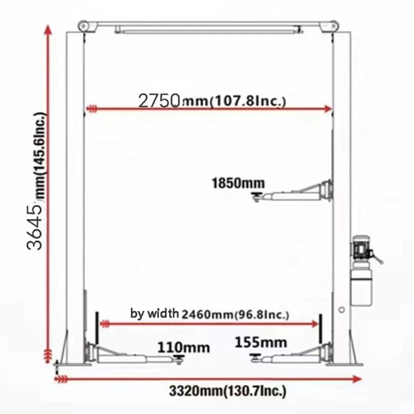 6000kg Capacity 1850mm Lift Height Two Post Hydraulic Car Lift with 220V/380V Power Supply