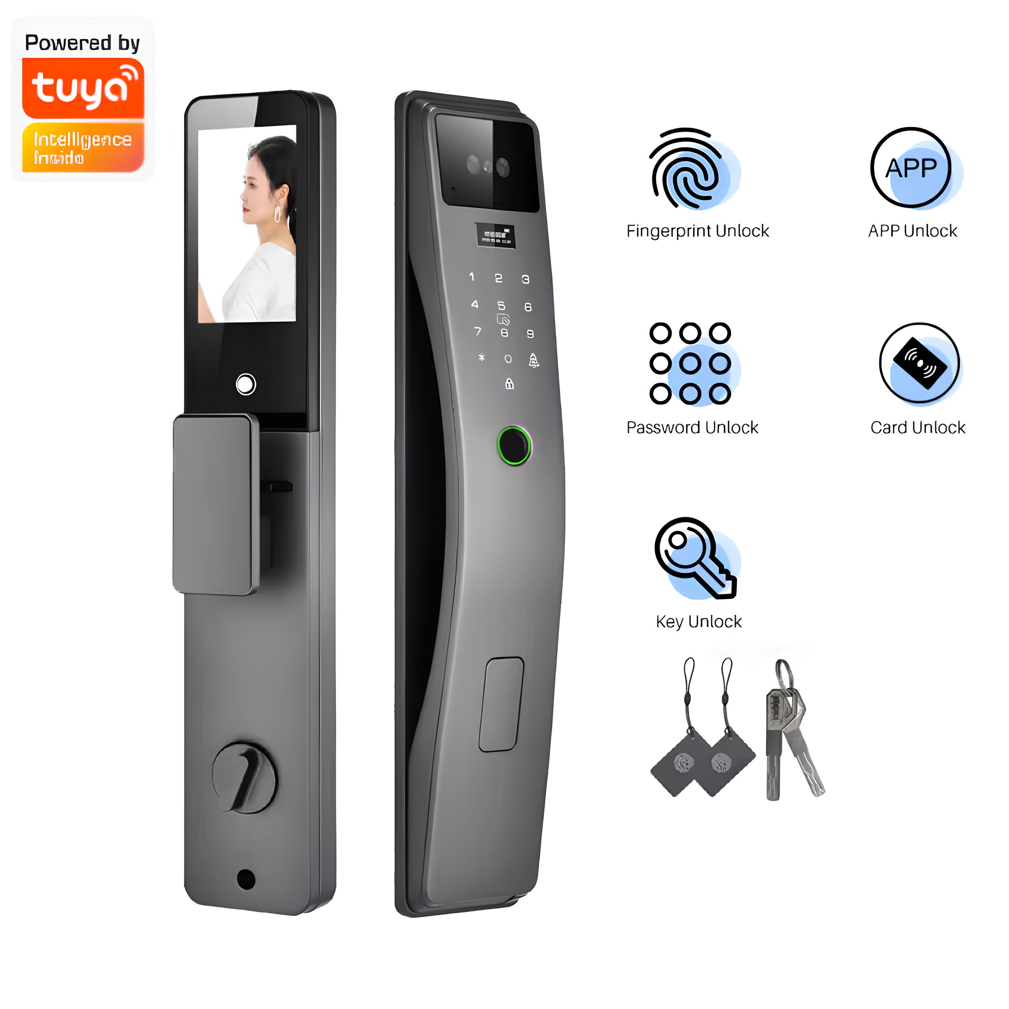 TUYA WIFI for Face 3D Recognition Durable Aluminum Alloy Smart Door Lock Camera Biometric Fingerprint Key Security Fully