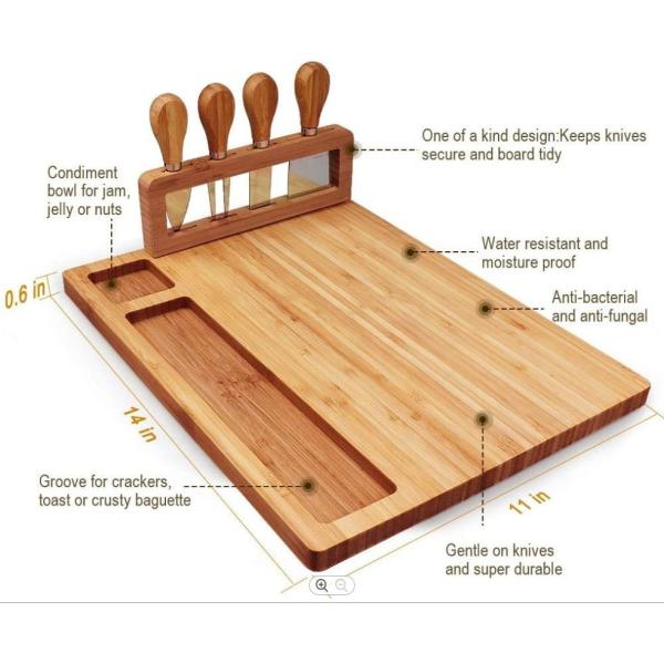 All-Season Bamboo Serving Tray with Cheese Board and Customized Logo Acceptable Knife Set