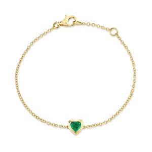 Handmade 14K Gold Plated Emerald Gemstone 925 Sterling Silver Heart Bracelet for