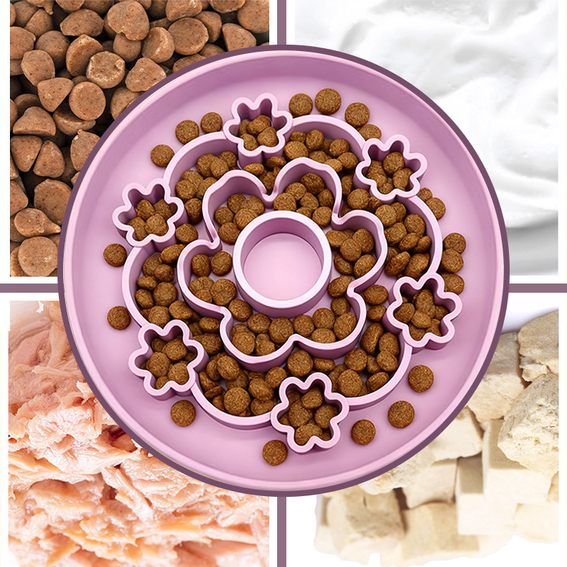 Anti-Choking Eco-friendly Silicone Solid Pattern Slow Feeder Dog Bowl with Suction Cup for Dogs