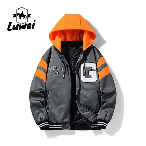 Мода хип-хоп уличная одежда наружная вышивка мотоцикл колледж в капюшоне бейсбол мужчины куртка с пользовательским логотипом