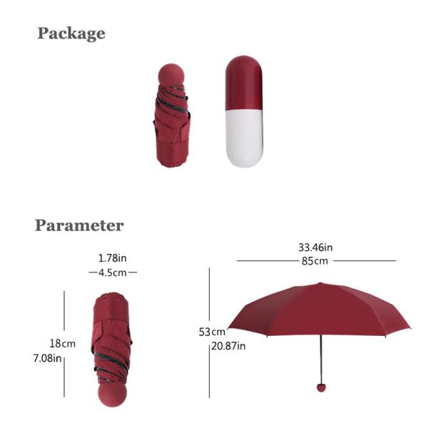 Five Folding Sun / Rain Mini Pocket Umbrella , Mini Capsule Umbrella For Women