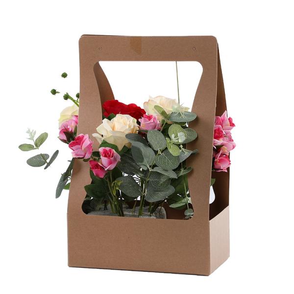 ODM Waterproof Flower Paper Bag Bouquet Carrier Brown Paper Bag Flowers 27x22x10