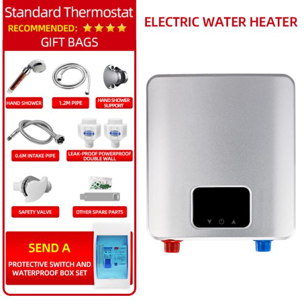 Aluminium Heating Element House Instant Shower Tankless Electric Water Heater Plastic Touch Button Wall Mounted Free Spare Parts