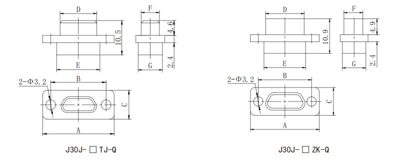 J30J Connector 9 Pins Female Micro Rectangular Connector with Metal Shielded Shell for High Reliability