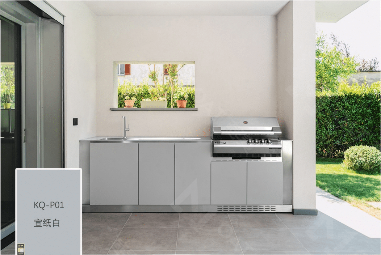 Unité de cuisine extérieure préfabriquée en acier inoxydable SS430 avec barbecue, évier et armoires