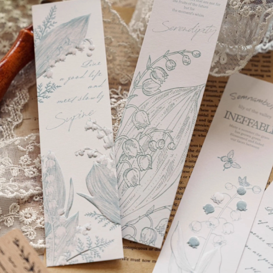 Botanical Paper Bookmarks With Embossed Floral Relief And Storage Box Set