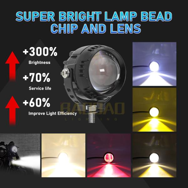Single Beam White Yellow Red Flash Aluminum Motorcycle External LED Spotlight