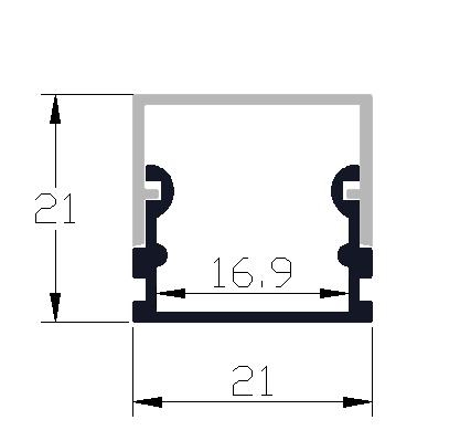 Three Sides Lighting Surface Mounted LED Profile 21*21mm with 6063 T5 Aluminum Alloy for Heat Sink and Decoration