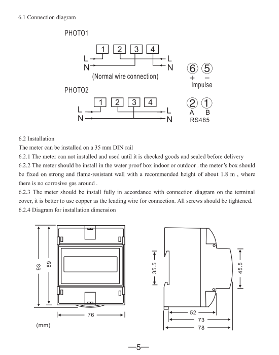 1-Phase 2-Wire Smart Energy Meter with ON/OFF App Control 230V 5(60)A Wifi Din Rail Wireless Kwh Meter