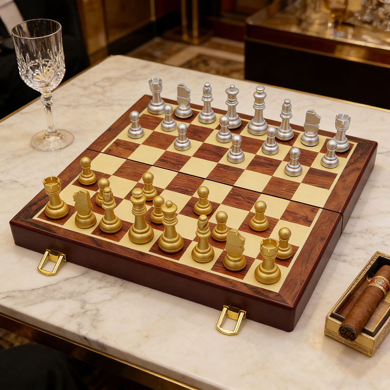 Luxury Aluminum Alloy Metal Chess Set with Foldable Design for Competition and Decor