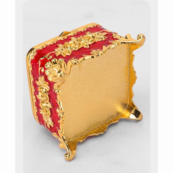 Gold Red Rose Enamel Oval Metal Jewelry Storage Organizer Box Zinc Alloy Material With Polished Finish