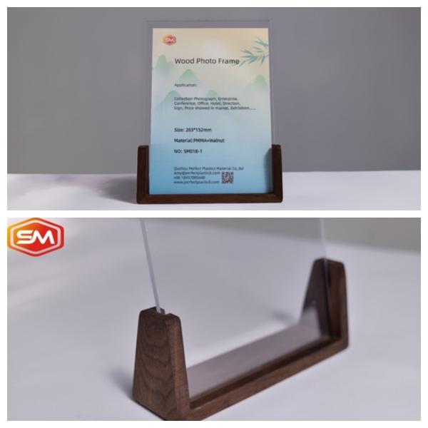 Embedded Acrylic Photo Frame Tableholoder Wood Base