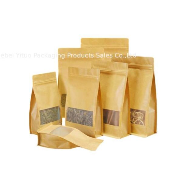 Durable Zipper Top Kraft Paper Packing Bags For Food Brown