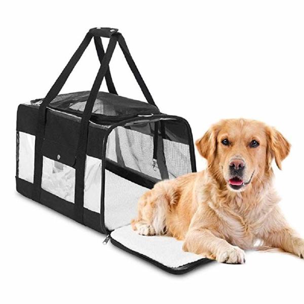 Safety Locked Zipper Airplane Dog Carrier Under Seat Pet Carrier Tote Black Color