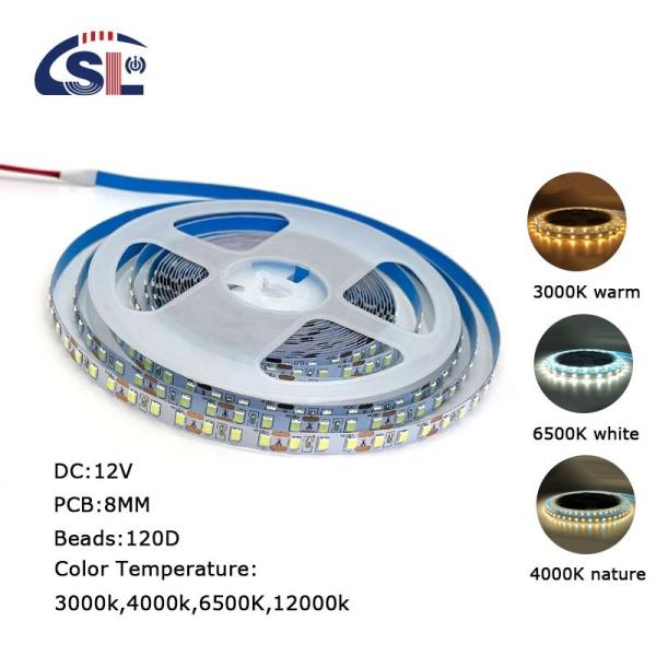 120leds 8mm 12v 6500K White Flexible Smd2835 Led Strip Light for Indoor Decoration