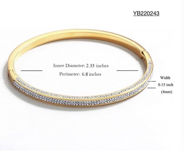 Dia 2.3in Gold Rhinestone Bracelet Luxury Wristband Embellished Bangles