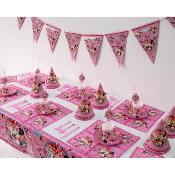 Minnie Mouse Kids Birthday Party Decoration Set Party Supplies cup plate banner hat straw loot bag fork