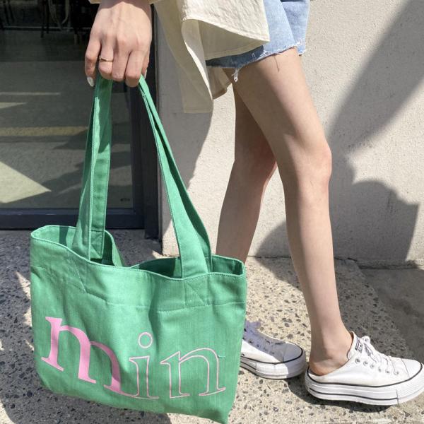 Customized Logo Simple Casual Letter Canvas Bag for Spring Summer Green Shoulder Bag
