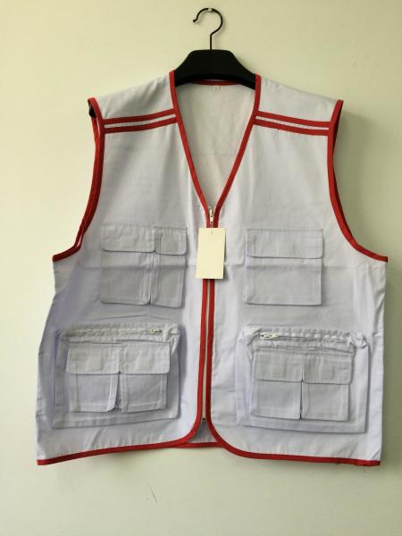 vest, mens vest, waistcoat 011W in T/C 65/35 fabric, white color, fishing vest, casual vest