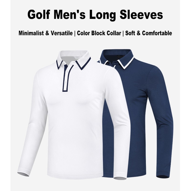 Men's Long Sleeve Golf Polo Shirts Winter Collared Simple Golf Casual Tops For Men