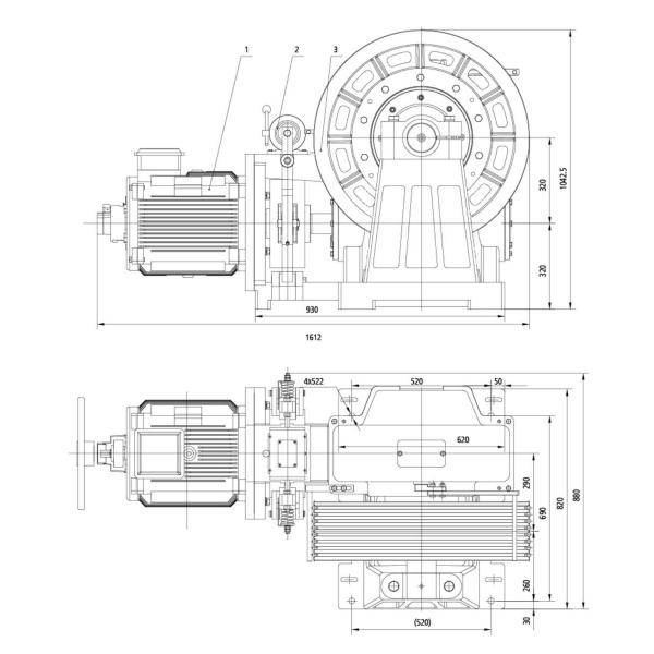 45kw 2m/S Geared Elevator Traction Machine Motor For Cargo Lifts