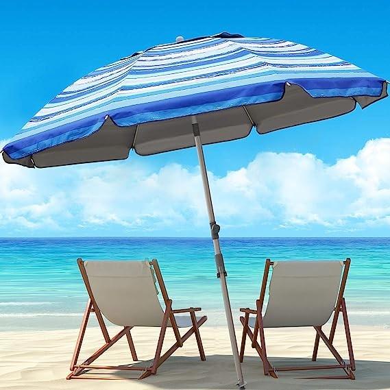 Portable Beach Umbrella With Sand Anchor, Tilt Pole, Carry Bag, Air Vent, Heavy Duty Wind Portable