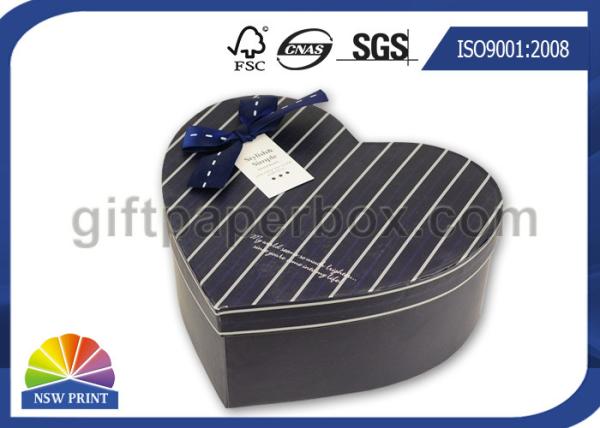 Heart Shape Luxury Paper Jewelry Box With Ribbon Bowknot For Earrings / Ring / Necklace