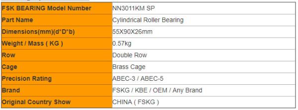 Double Row NN3011KM SP Cylindrical Roller Bearing with Tapered Bore