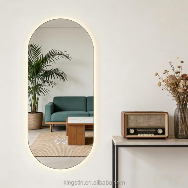 Kingstin Modern Anti Fog LED Backlit Vanity Mirror Light Smart Wall Cabinet Arched Bathroom Mirror for Hotel Use