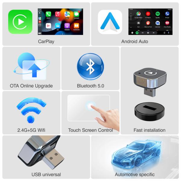 Source factory cross-border carplay wired to wireless carplay dongle dual-channel