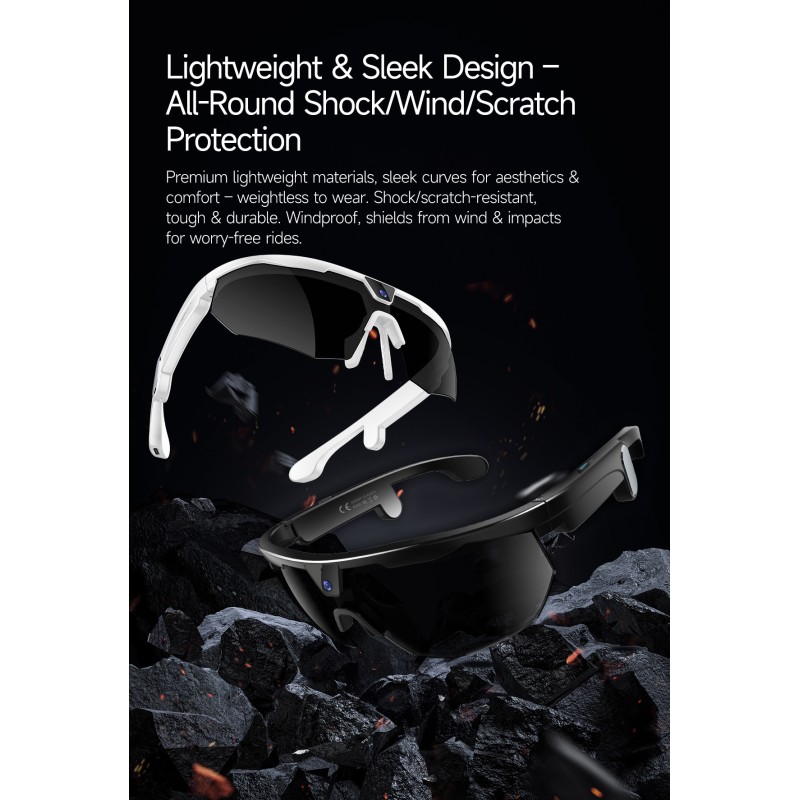 W640 AI Smart Glasses for Cycling Running & Driving-1080P Camera Voice & App Control IP66 Waterproof Magnetic Charging