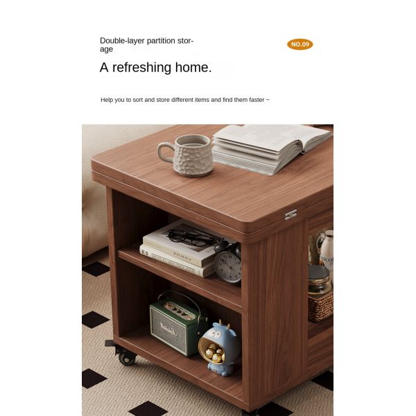 Custom Solid Wood Coffee Table Mobile Extendable Wheeled Trolley Foldable Rotating Sofa Corner Sofa Side Table for Living Room