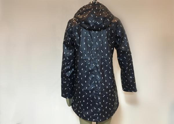 Windbread Water Proof Printed Ladies PU Jacket Coat Long Style Navy Color
