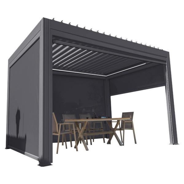 Outdoor Courtyard Four Corner Pavilion with Electric Louver Turning and Aluminium Alloy Frame