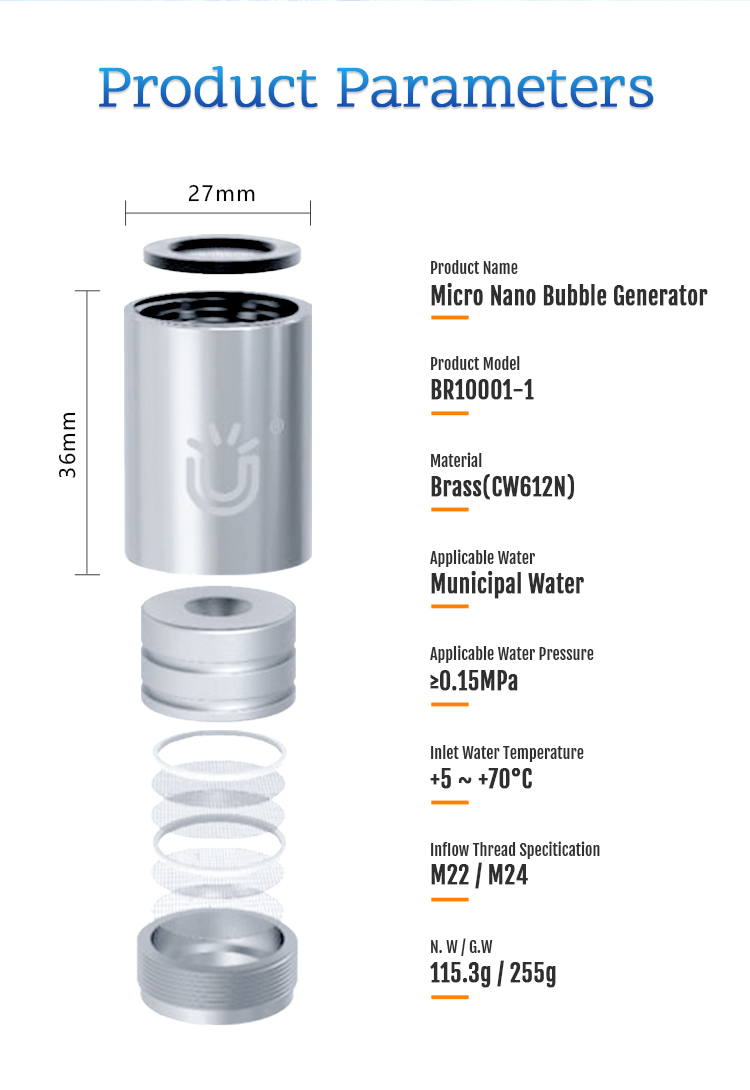 Compact Right-Angle 720 Degree Swivel Micro Nano Bubble Faucet Aerator with M22 M24 Connector