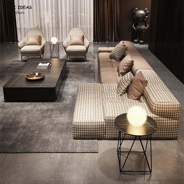 Низкий уровень софы кресла черного бархата голубого Брауна секционный назад живя большое Loveseats