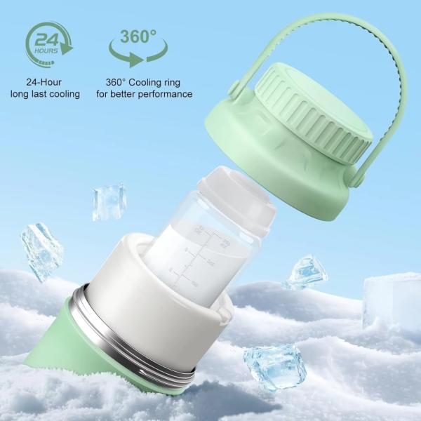 Portable Breast Milk Cooler For Outdoor, Life Saver With 360° Total Cooling For 24 Hours, Larger Capacity Travel Breastmilk Chiller With 2pcs Baby Bottles For Breastmilk Storage, Green