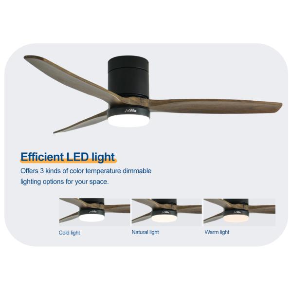 ceiling fan 3 lâminas de madeira natural de baixo perfil 52 polegadas ventilador de teto com luz led