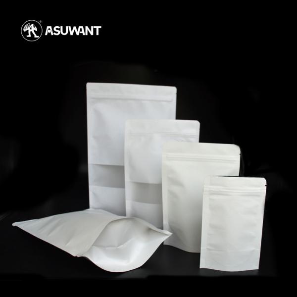 250g 500g Recyclable Stand Up Pouch White Kraft Paper Bag With Window