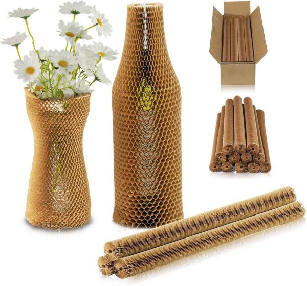Cylindrical Honeycomb Kraft Paper Wrap Roll Brown / White Honeycomb Sleeve