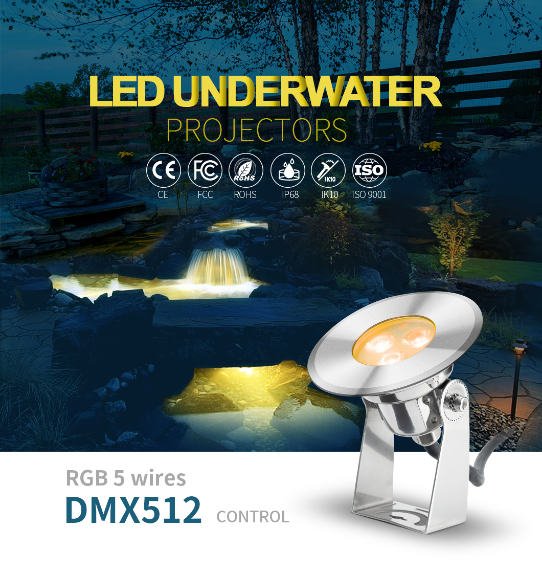 Бассейн Inground контроля DMX512 освещает цвет 3W IP68 RGB с утверждением Rohs Ce