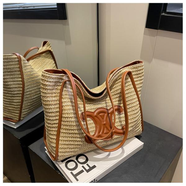 Women Small Straw Bags Summer Beach Tote Bag Handmade Woven Hobo Purse Handbag Customized New Arrival Hand Made Natural Straw Raffia Blue Striped Crochet Beach Bag Crochet Bags Custom Order